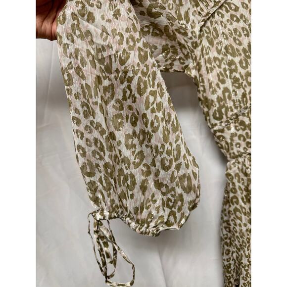 WALTER BAKER  Faber Tie-Detailed Leopard-Print Metallic Georgette Dress Sz 8 - Picture 11 of 16